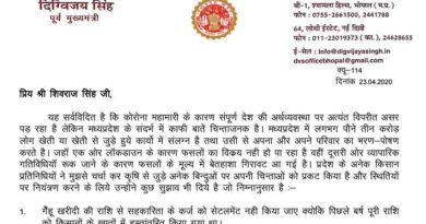किसानों को निराशा से उबारने के लिए दिग्विजयसिंह ने मुख्यमंत्री को पत्र लिखा