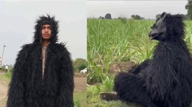 बंदरों से परेशान उत्तरप्रदेश के किसान बने भालू