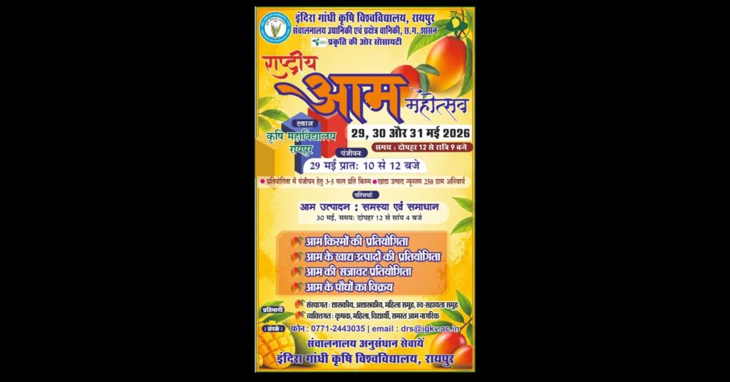 रायपुर में 29 से 31 मई तक राष्ट्रीय आम महोत्सव, 250 से ज्यादा किस्मों के आम एक ही जगह दिखेंगे