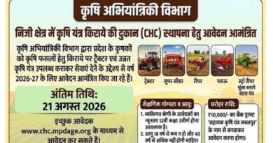 कटनी : निजी क्षेत्र में कृषि यंत्र किराए की दुकान हेतु 21 अगस्त तक आवेदन आमंत्रित