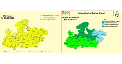 रीवा, सतना, अनूपपुर, शहडोल एवं पन्ना जिलों में भारी वर्षा की चेतावनी
